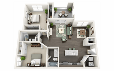 Floor plan for 2 beds, 2 baths, 1006 sqft